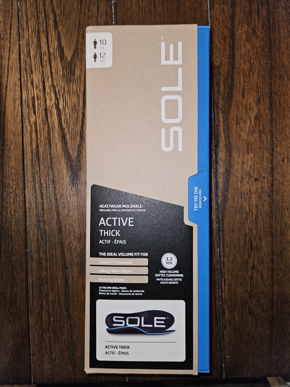 New SOLE Active Thick Insoles Men's 10 Women's 12 Comfort Support Hiking Running